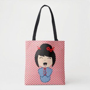 Kokeshi Doll Blue Tote Bag