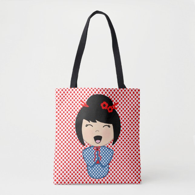 Kokeshi Doll Blue Tote Bag (Vorderseite)