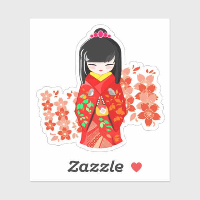 Kokeshi Doll Cherry Blossom Aufkleber (Blatt)