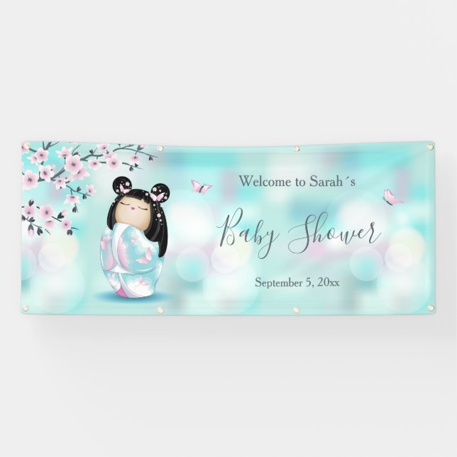 Kokeshi Doll Cherry Blossom | Babydusche Banner (Horizontal)