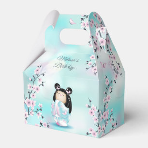 Kokeshi Doll Cherry Blüten Türkis Geschenkschachtel