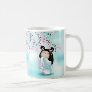 Kokeshi Doll Chibi Cherry Blossoms Kaffeemaschine Kaffeetasse