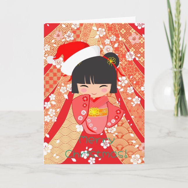 Kokeshi Doll Christmas Card Karte (Vorderseite)