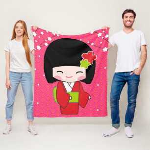 Kokeshi Doll Fleece werfen Blanket