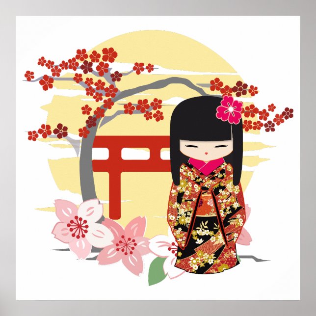 Kokeshi Doll Floral Kimono Poster (Vorne)