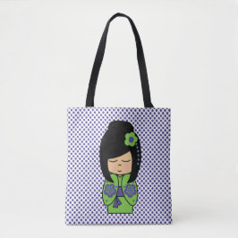 Kokeshi Doll Green Lila All-Over-Print Tote Bag