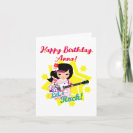 Kokeshi Doll Guitar Happy Birthday Karte