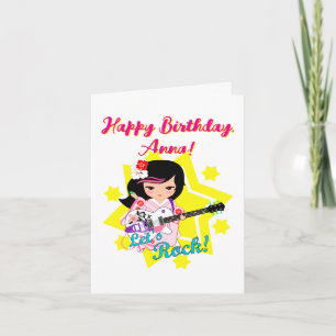 Kokeshi Doll Guitar Happy Birthday Karte