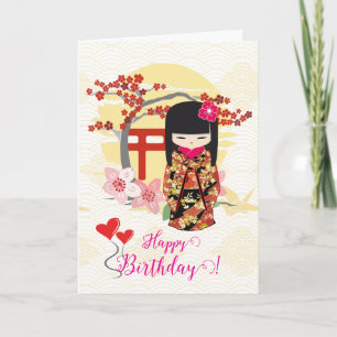 Kokeshi Doll Happy Birthday Card Karte