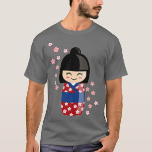 Kokeshi Doll Kawaii in Japanisch Kimono und Sakura T-Shirt