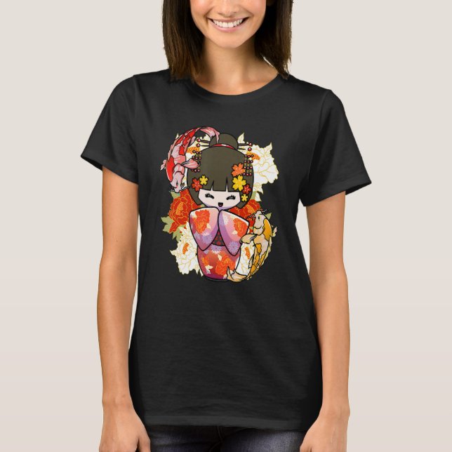 Kokeshi Doll Koi Fish Japanisch Ästhetik T-Shirt (Vorderseite)