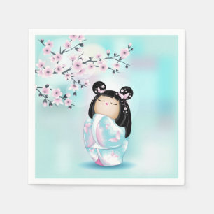 Kokeshi Doll Pink Turquoise Girls Serviette