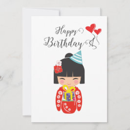 Kokeshi Doll Red Happy Birthday Card Feiertagskarte