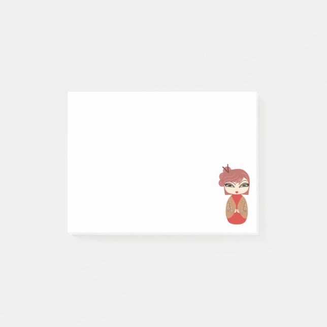 Kokeshi Doll Red Post-it® Notes 4 x 3 Post-it Klebezettel (Vorderseite)