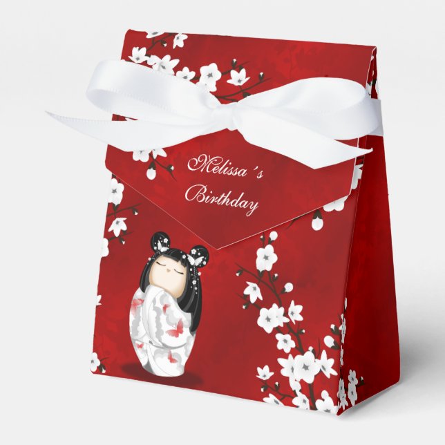 Kokeshi Doll Red Schwarz-weiß Cheroms Blossoms Gef Geschenkschachtel (Vorderseite)