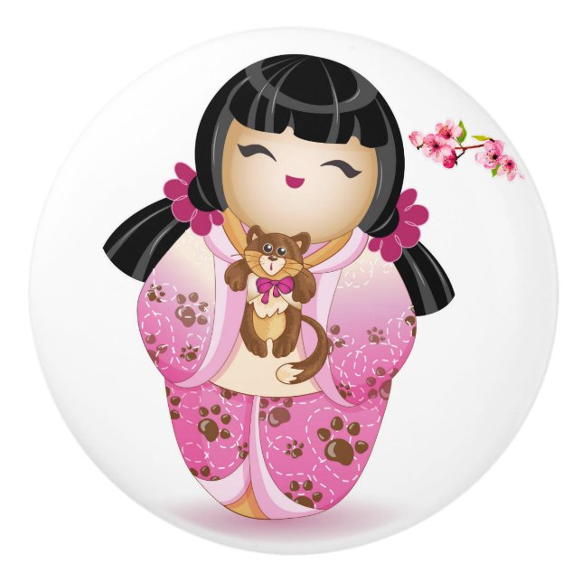 Kokeshi Doll Series Updates Keramik Knob Keramikknauf (Vorderseite)