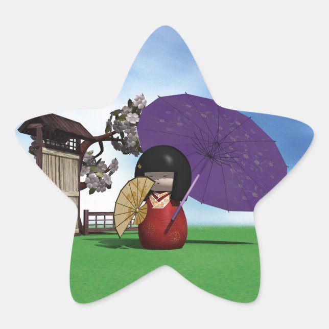 Kokeshi Doll Stern-Aufkleber (Vorderseite)
