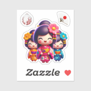 Kokeshi Doll, Three Lovely Geisha Aufkleber