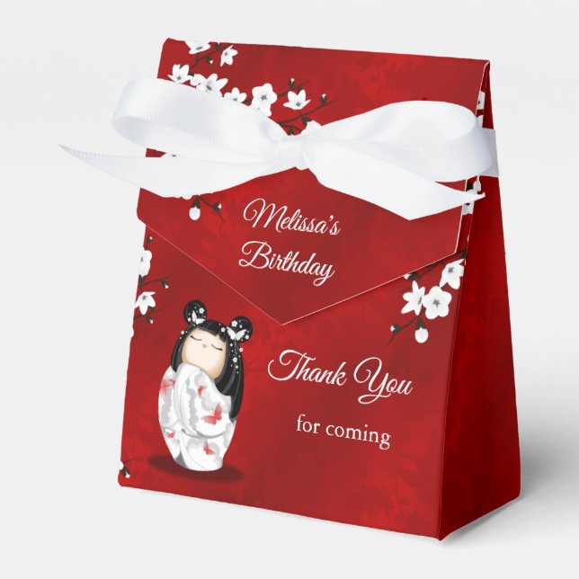 Kokeshi Doll White Red Geburtstag Danke Geschenkschachtel (Vorderseite)
