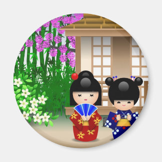 Kokeshi Dolls und Teahouse Magnet