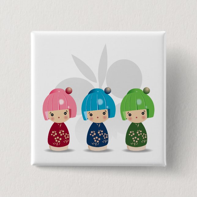 Kokeshi Dreiergruppen wButterfly BKGD Button (Vorderseite)