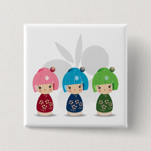 Kokeshi Dreiergruppen wButterfly BKGD Button