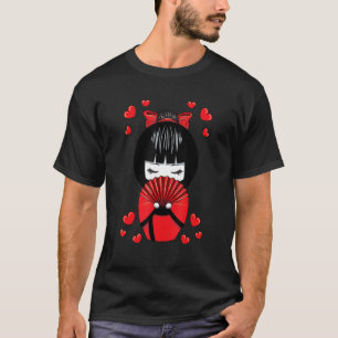 Kokeshi Geisha-Puppe mit dem Valentinstag Herz T-Shirt
