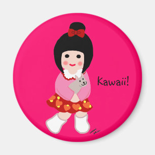 Kokeshi Girl mit ihrem Welpe Magnet