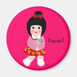 Kokeshi Girl mit ihrem Welpe Magnet