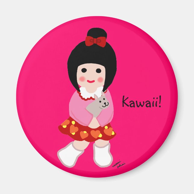 Kokeshi Girl mit ihrem Welpe Magnet (Vorne)