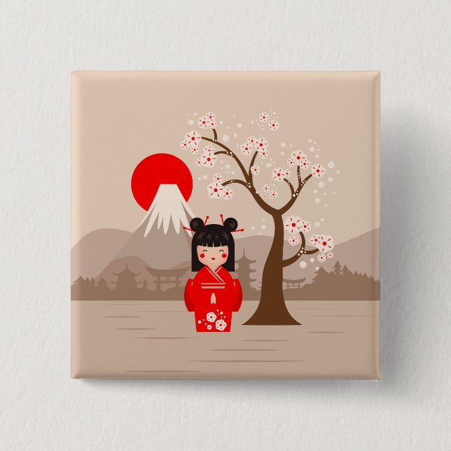 Kokeshi - Japanische Puppe Button (Vorderseite)