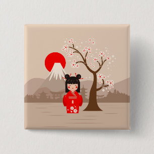 Kokeshi - Japanische Puppe Button