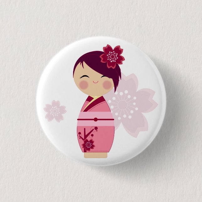Kokeshi Kirschblüte Button (Vorderseite)