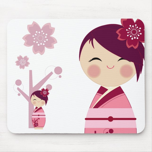 Kokeshi Kirschblüte Mousepad (Vorne)
