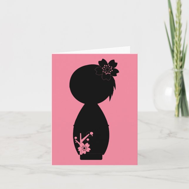 Kokeshi Kirschblüte Silhouette-Anmerkungs-Karte Karte (Vorderseite)