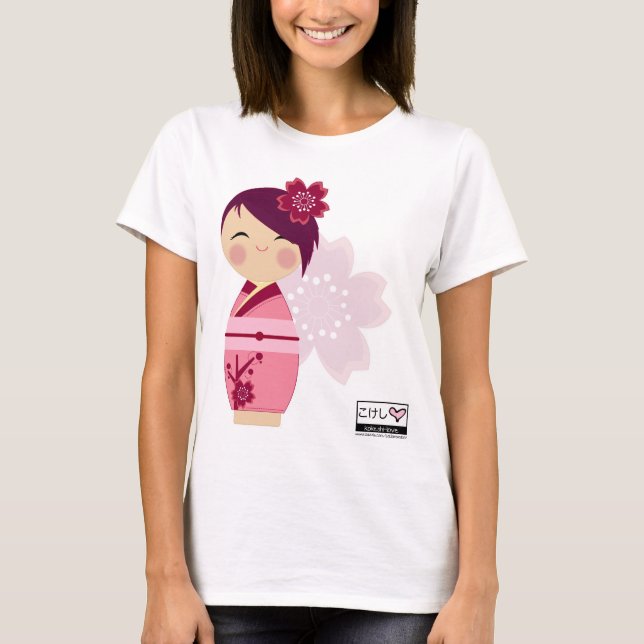 Kokeshi Kirschblüte Spitze T-Shirt (Vorderseite)