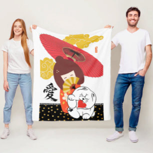 KOKESHI LIEBE Chow Hund Herz Fleecedecke