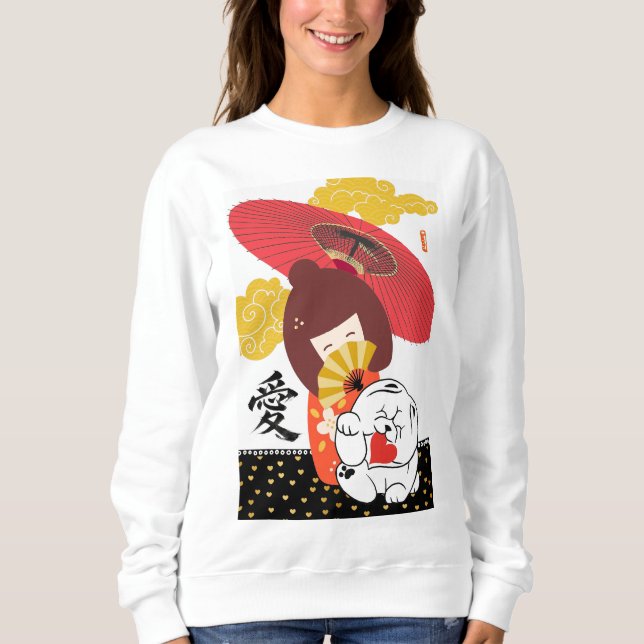 KOKESHI LOVE  Chow dog furoshiki valentine Sweatshirt (Vorderseite)