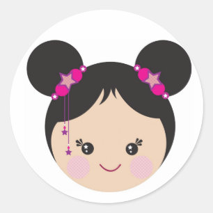 Kokeshi mit Buns Runder Aufkleber