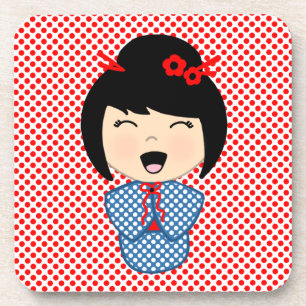 Kokeshi-Puppe 1 Untersetzer mit Korkrücken - Set a