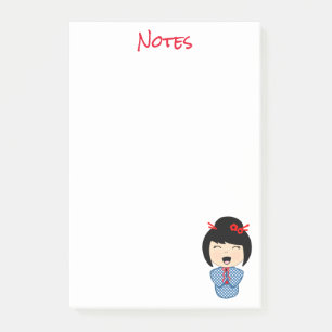 Kokeshi-Puppe Blaue Post-it® Notizen 4 x 6