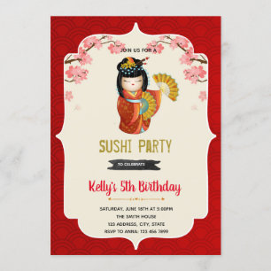 Kokeshi-Puppe Geburtstagseinladung Einladung