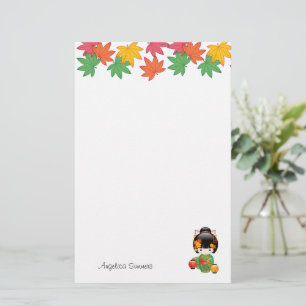 Kokeshi-Puppe im Fall - Geisha-Mädchen im grünen K Briefpapier