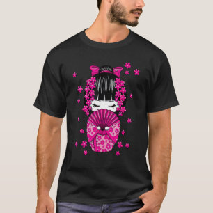 Kokeshi-Puppe mit japanischen Cherry-Blossom-Blume T-Shirt