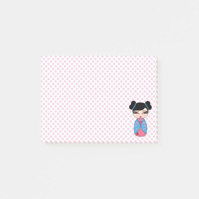 Kokeshi-Puppe Pink Post-it® Notes 4 x 3 Post-it Klebezettel (Vorderseite)