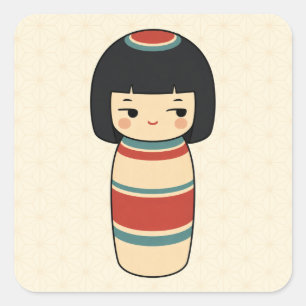 Kokeshi-Puppe Seitenblick Quadratischer Aufkleber