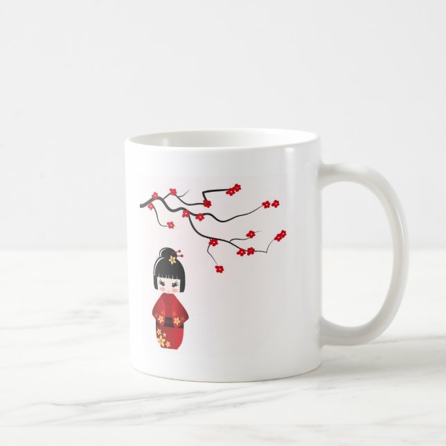 Kokeshi Puppe unter Kirschblüte-Niederlassung Tasse (Rechts)