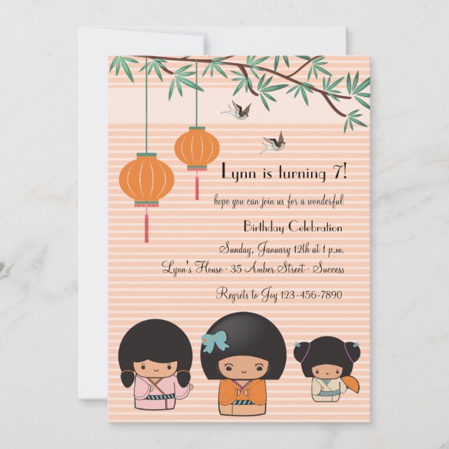 Kokeshi Puppen-Einladung Einladung (Vorderseite)