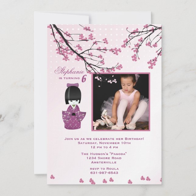 Kokeshi Puppen-Foto-Einladung Einladung (Vorderseite)