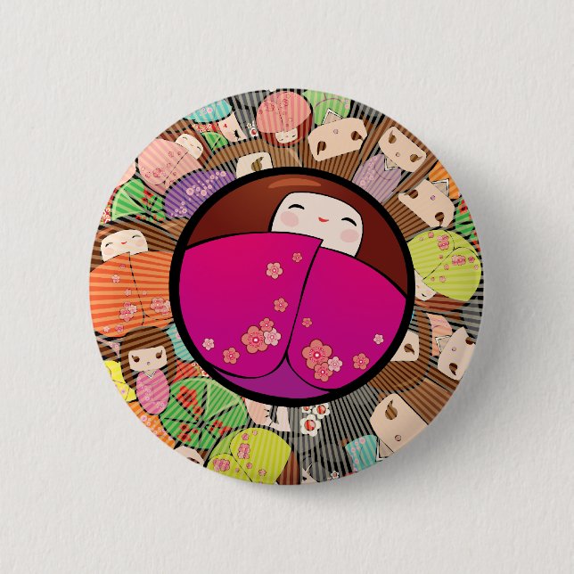 Kokeshi Puppen-Knopf Button (Vorderseite)
